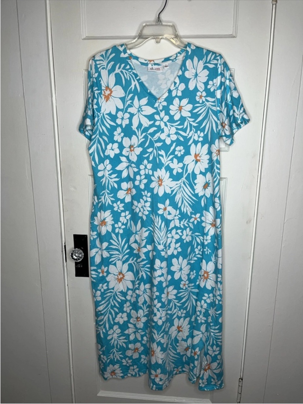 Women’s Maxi Dress Denim & Co. Short Sleeve Blue Floral Print 100% Cotton